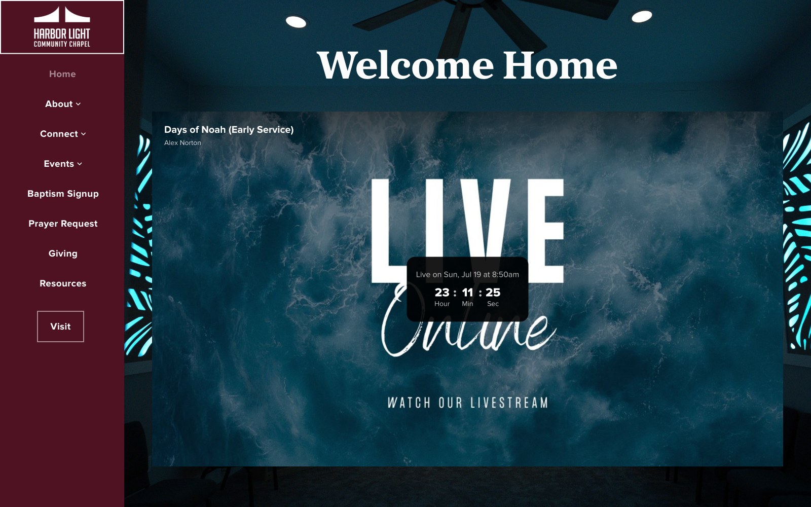 harborlight.org — Welcome Home, with the Live Online stream player