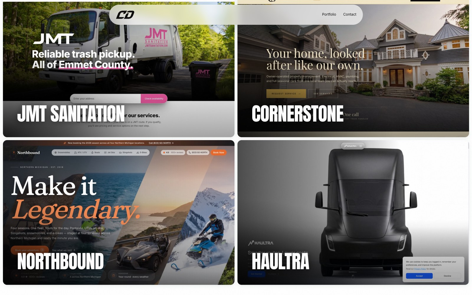 Chamberlin Design portfolio — JMT Sanitation, Cornerstone, Northbound, Haultra
